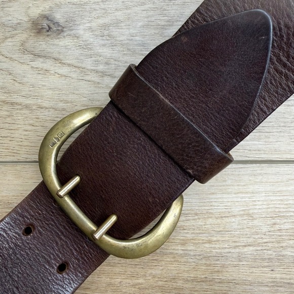 Vintage Ralph Lauren Brown Leather Wide Belt Brass Buckle Stamp RL 94 Old Money - Picture 2 of 13